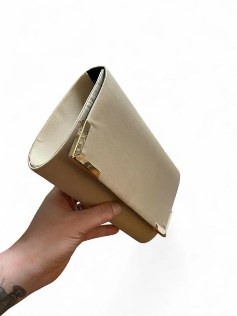 NWT Champagne Beige Clutch With Gold Accents | Azazie